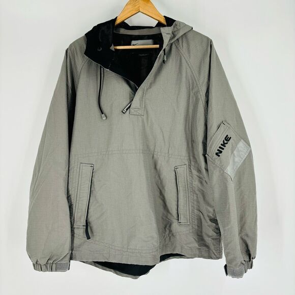 Vintage Nike Jacket Men’s Size Large Grey Hood Y2K Ripstop Windbreaker Parka